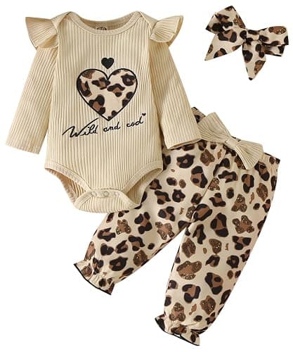 Fullfamous Baby Girl's 3pc Rib Frill Long Sleeve Romper and Pant Set - Image 1