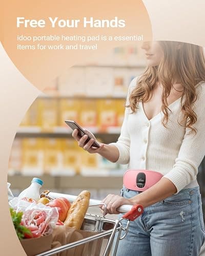 iDOO Heating Pad for Period Cramps, FSA Eligible Items, Christmas Gifts for Women Girls, Portable Heating Pad, Cordless Back Belly Heat Pad for Menstrual Cramps Relief, Period Heating Belt, Pink thumbnail 5