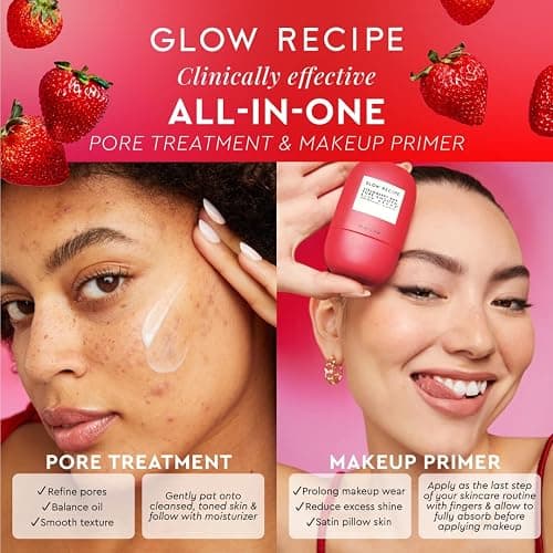 Glow Recipe Blur + Smooth Duo - Strawberry BHA Pore Smooth Blur Drops (30 ml) + Watermelon Pink Juice Moisturizer (25 ml) - Travel Size Skincare for Glowing Skin thumbnail 4