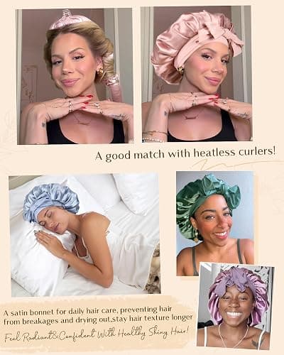 YANIBEST Silk Bonnet for Sleeping Women Adjustable Double Layer Satin Bonnet Reduce Friction Prevent Frizz Natural Curly Hair thumbnail 5