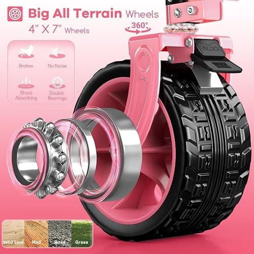 Originsure 220L Collapsible Wagon Cart Foldable, 460lbs Load Capacity Heavy Duty Folding Beach Wagons with Big All-Terrain Wheels, Utility Carts for Groceries, Camping, Sports - Pink thumbnail 6
