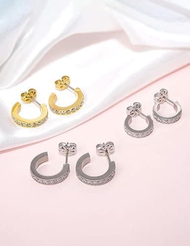 Limerencia Hypoallergenic G23 Pure Titanium Small Open C Hoop Earrings, Lightweight Cubic Zirconia/Opal Cuff Huggie Earrings for Women Sensitive Ears thumbnail 7