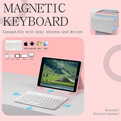 SZPSGC for iPad 9th 8th 7th Generation Case with Keyboard 10.2 Inch, Detachable Wireless Folio Keyboard Cover with Pencil Holder, iPad 10.2 Inch 2021/2020/2019 Model, Pink thumbnail 4