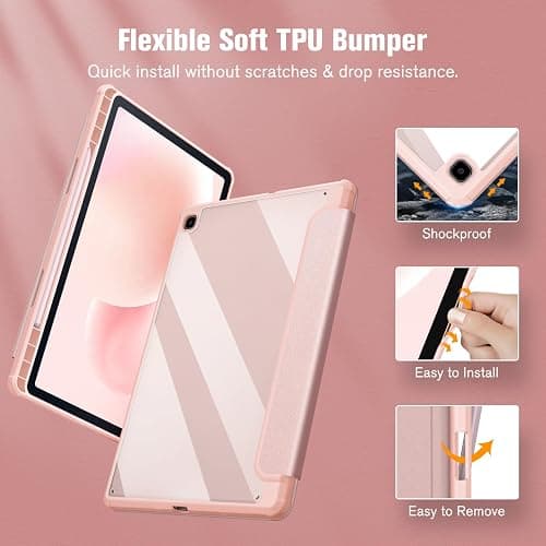 Fintie Hybrid Slim Case for Samsung Galaxy Tab S6 Lite 10.4 Inch 2024/2022/2020 with S Pen Holder, Shockproof Cover with Clear Transparent Back Shell, Rose Gold thumbnail 5