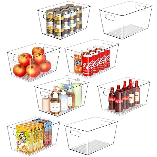 Joymeezo 8 Pack Large Clear Plastic Storage Bins, Refrigerator Cabinet Organizers with Handles for Pantry Organization and storage, Perfect for Home Organization, Kitchen, Laundry, Office& Garage - Image 1