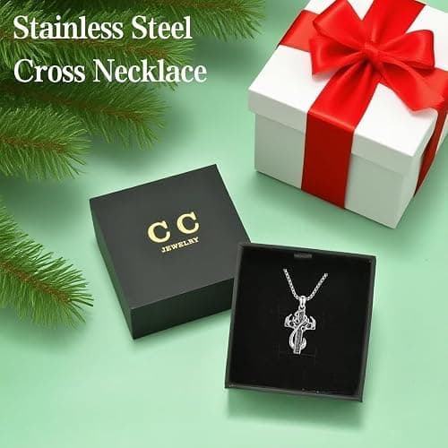 CCmfgjew Christmas Gifts Cross Necklace for Men Stainless Steel Fish Hook Pendant Antler Necklace Hunting Jewelry Gifts for Father Husband Brother 22+2” thumbnail 7