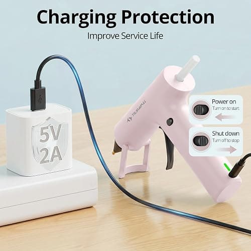 Tilswall Cordless Hot Glue Gun, Fast Preheating, Glue Gun and Sticks Set with 2Ah USB-C Rechargeable, 20 Premium Glue Sticks(7×140mm）, Compact Size Ideal for Crafts, DIY Making, Repairs W106s Pink thumbnail 5