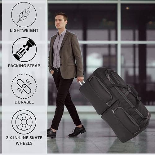 DK Luggage XL 34" Extra Large Wheeled Holdall Suitcase Sports or Travel Bag Trolley Luggage with 3 Wheel Black thumbnail 8