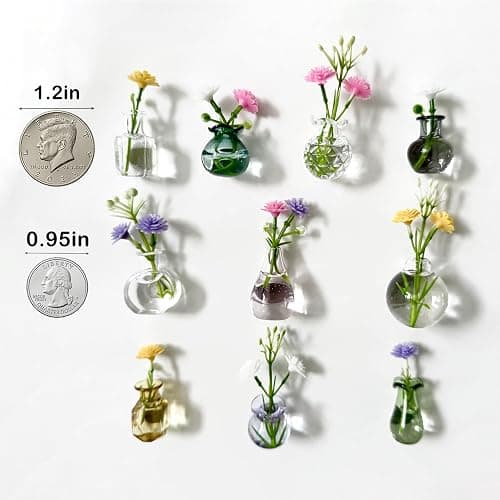 Cute Mini Vase Magnets for Fridge, Tiny Magnetic Glass Vases Refrigerator Accessories, Pot Magnet for Real Flowers, Funny Aesthetic Plant Pot Locker Office Kitchen Decoration, Small Magnet Bud Plant thumbnail 3