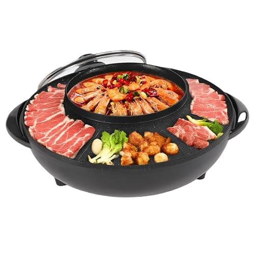 WINNIESHOP Hot Pot and Grill Combo Electric 2 in 1 Korean BBQ Grill Indoor Shabu Shabu Pot Electric Hot Pot with Grill for Hotpot BBQ, Barbecue & Grill (1350W) - Image 1