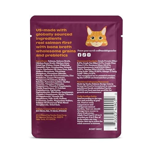 Made by Nacho Wet Cat Food, Cuts in Gravy, Sustainably-Caught Salmon with Bone Broth for Extra Hydration, (12) 3 oz. Pouches, Limited Ingredients thumbnail 3