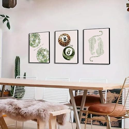 Sage Green Trendy Cheetah Canvas Wall Art Preppy Leopard Print Lucky 8 Ball Poster Y2k Cheetah Room Wall Decor Coquette Poster Aesthetic Fashion Pictures for Bedroom Dormitory 16x24x3 Inch Unframed thumbnail 6