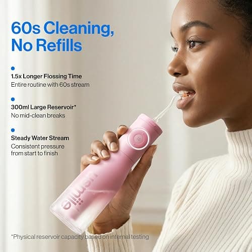 usmile C30 Cordless Water Flosser, 300ml Large Tank, 5 Pressure Levels Deep Clean, S-Shaped Nozzles for Braces & Sensitive Gums, USB-C Rechargeable, IPX7 Waterproof, Portable Travel & Home Use(Pink) thumbnail 3