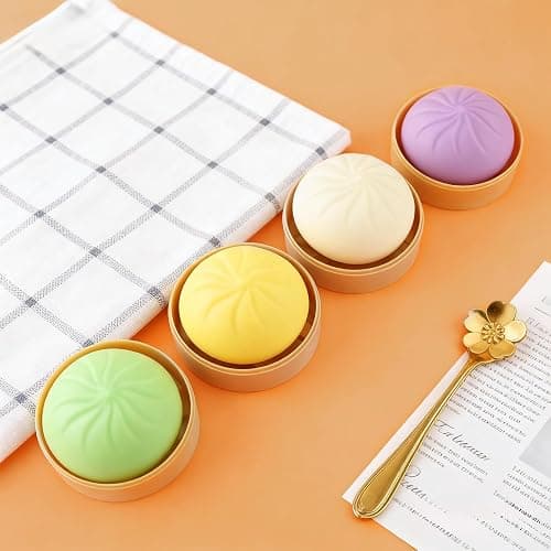 4 Packs Colorful Dumpling Stress Balls Fidget Toys Adults, Squeeze Dough Ball Stress Relief Hand Toys, Bun with Food Steamer Stretchy Easter Basket Stuffers Easter Gifts thumbnail 2