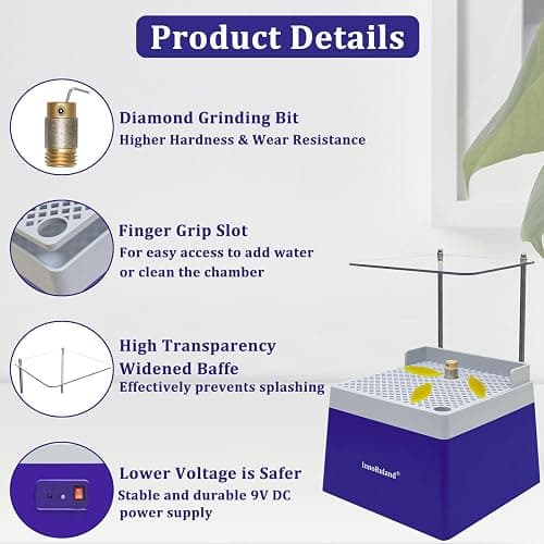 Stained Glass Grinder Mini DIY Grinding Tool, 9V 3.5A Portable Glass Grinder Kit with 5/8" Diamond Grinder Bit for Glass Processing Arts Etc. (Blue) thumbnail 6