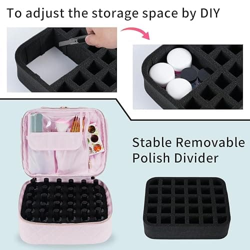 VOFIpremiAm Nail Polish Organizer Case Fits Nail Lamp and 30 Bottles,Nail Organizers and Storage for Nail Tech Travel,Pretty Nail Polish Storage Bag Fits Nail Kit & Manicure Tools (Patented) - Pale Pink - 30 Bottles thumbnail 4