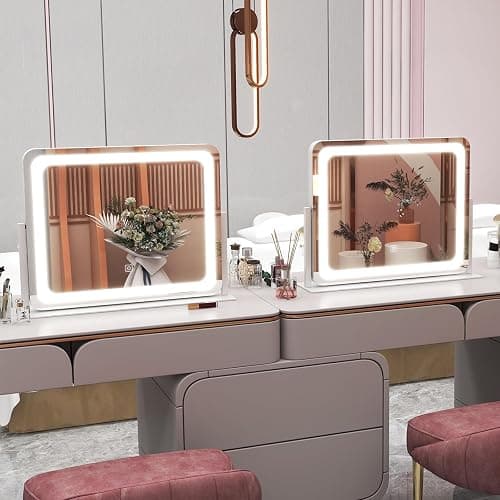 ROLOVE 22x17 Inch Lighted Vanity Mirror with Dimmable LED Lights - 3 Color Modes, Smart Touch Control & 360° Rotating Base - Desk Makeup Mirror (White) thumbnail 8