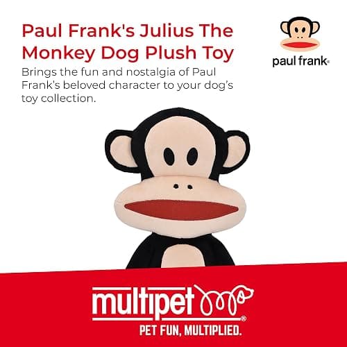 Multipet Paul Frank's Julius The Monkey Dog Plush Toy - Squeaky Toy for All Dogs - Extra Soft Plush - Stuffed Animal for Cuddling & Playing (10") thumbnail 2