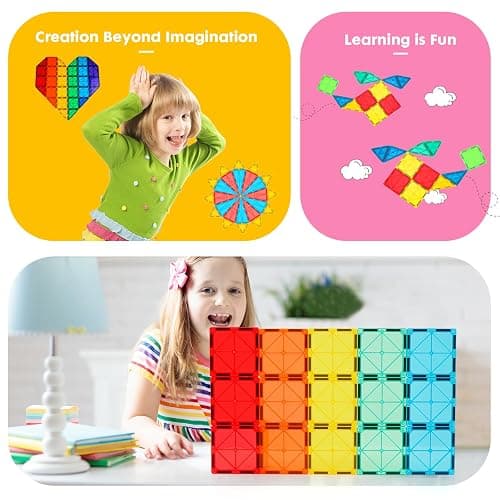 Gemmicc Magnetic Tiles, Deluxe 136 PCS Building Blocks Magnet Toys for Kids,3D Magnet Puzzles Stacking Blocks for Boys Girls,Huge Set with 2 Cars thumbnail 4