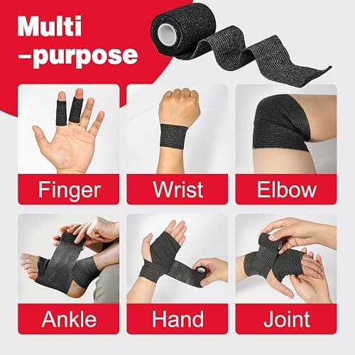 AZEN 40 Pack Self Adhesive Bandage Wrap Black, 2" X 5 Yards Black Athletic Tape, Vet Wrap, Tattoo Grip Tape Wrap，Ankle Tape, Cohesive Bandage Wrap thumbnail 3