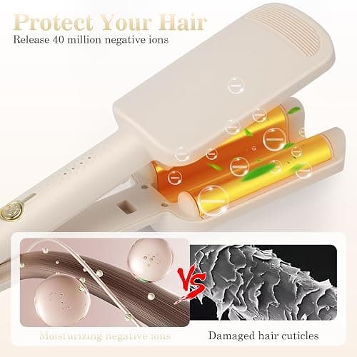 Ceramic Curling Wand, 32mm Ionic Beach Wave Hair Curler, 3 Barrel Hair Waver Hair Crimpers for Women and Girls, Fast Heating Deep Wave Curling Iron with 4 Temps 140°C-220°C, Anti-Scald & Travel Lock thumbnail 3