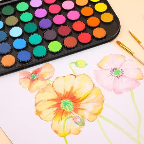 Artecho 48 Colors Watercolor Cake Set with 3 Brushes, Washable, Travel Design, Perfect for Card Making, Illustrations, Painting, Calligraphy thumbnail 5