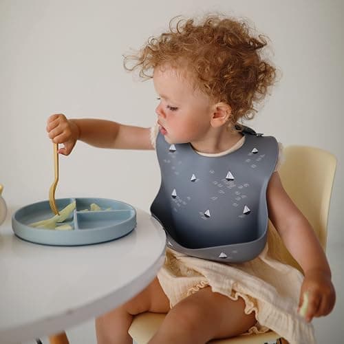 Mushie Silicone Suction Plate | Non-Slip Divided Plate for Babies & Toddlers | Food Grade Silicone | Dishwasher & Microwave Safe | Powder Blue thumbnail 2