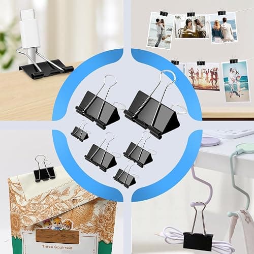 208 PCS Binder Clips Assorted Sizes, Metal Large Binder Clips Bulk, Black Binding Paperwork Clamp for Paper, 6 Size Clips Office Supplies for Business and School thumbnail 7