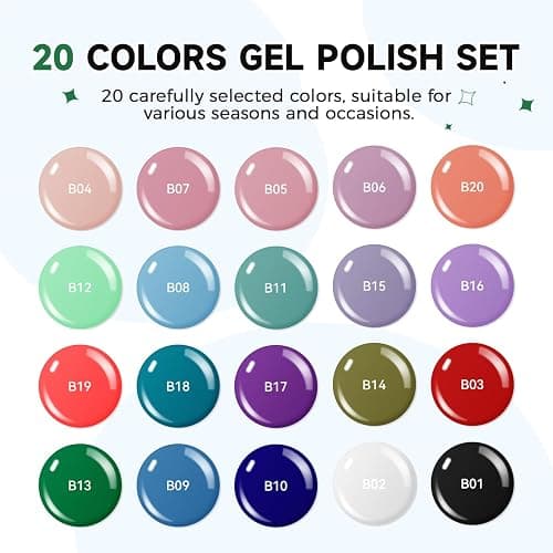 JODSONE Gel Nail Polish 20 Color Blue Red Matching Base Coat Glossy and Matte Top Coat 23 Bottles of 10ml Professional Nail Care Use thumbnail 2
