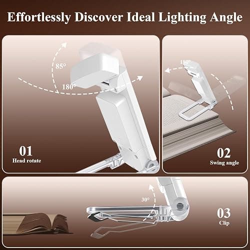 Alyvisun Lumière de lecture, 3 Modes de Couleur & 5 Niveaux de Luminosité Réglables, [Fonction Minuterie & Rechargeable via USB] Lampe à Pince pour Livres au Lit, Autonomie de 80 Heures (blanc) thumbnail 5