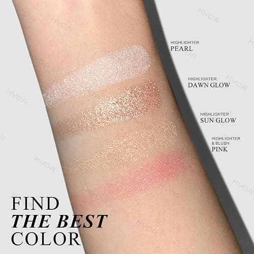 KYDA Face Highlighter Palette, High Glossy Face Illuminator Palette, Natural Glow Finish, Pearl Shimmer Smooth Baked Powder, Lasting Sparkling Champagne Highlighter Makeup-SUN GLOW thumbnail 4