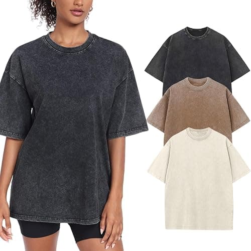 Womens Washed Vintage Oversized T-Shirt Casual Baggy Streetwear Boyfriend Tee Workout Short Sleeve Cotton Tops - Image 1