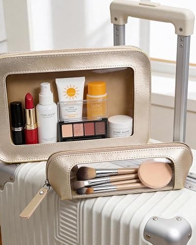 LETGO 2Pack Clear Makeup Bags, Makeup Pouch for Purse Slim Make Up Brush Bag for Girls Car Accessories Essentials for Women(2Pack-Gold Set) thumbnail 4