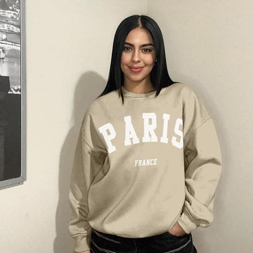 Tuislay Paris College Sweatshirt for Women Oversized Trendy Comfy Crewneck Sweatshirts Casual Graphic Pullover Tops Unisex thumbnail 2