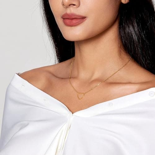HERIER Cute Heart Necklace Dainty 18k Gold Plated Tiny Heart Pendant Choker Necklaces Small Gold Love Open Heart Chain Necklace for Women Simple Gold Necklace for Women Trendy Jewelry thumbnail 4