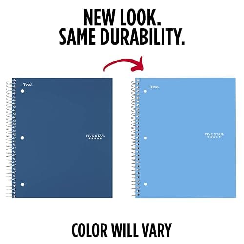 Five Star Spiral Notebook + Study App, 5 Subject, College Ruled Paper, 8-1/2" x 11", 200 Sheets, Fights Ink Bleed, Water Resistant Cover, Pacific Blue (73635) thumbnail 3