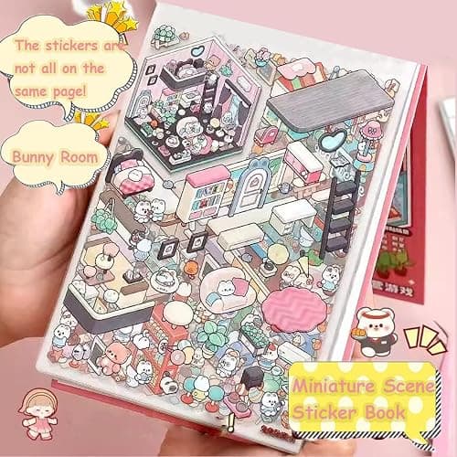 20 Sets 3D Sticker Therapy Scene Material Book,DIY 3D House Stickers Set for Adults,Rich Collection of 3D Space Stickers and Storage Spiral Notebook,Room Stickeer Book for Adults Kids thumbnail 5