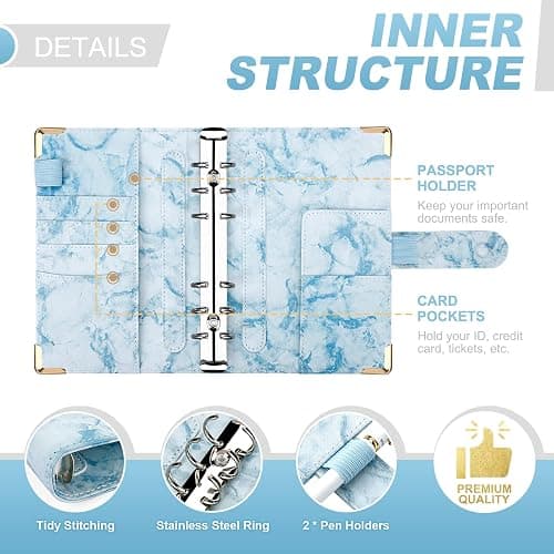 Onlyesh Budget Binder, Cash Envelopes for Budgeting, Money Organizer for Cash, 28Pcs Budget Binder with Cash Envelopes, Marble 6-Ring Money Saving Binder(Blue) thumbnail 4