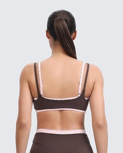 Aoxjox Dual Core High Impact Layered Sports Bra | double-layer, polka dot, contrast-color design, women's yoga crop tank, 4-way stretch, moisture-wicking, quick-dry thumbnail 4