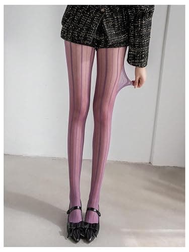 Milumia Women's Striped Pattern Lace Tights Sexy Sheer Mesh Pantyhose Stockings thumbnail 2