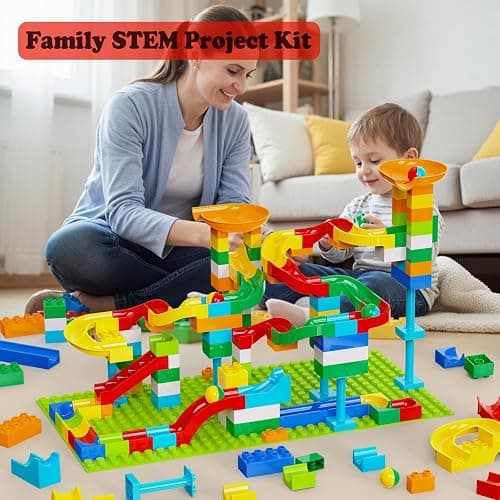 Anpcso Marble Run Building Blocks for Kids Age 3-8, 128 Pcs STEM Building Bricks Set with Toss Ring Game, Educational Learning Toys for Toddlers Boys Girls Gifts- Compatible with All Major Brands thumbnail 3