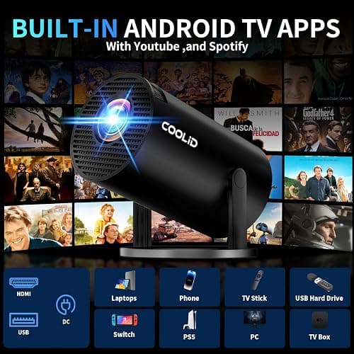 [Built-in Apps & 2025 Upgraded] Mini Projector Support 4K 1080P Auto Keystone 270° Rotatable with WiFi 6 and Bluetooth 5.4, Projector Portable Compatibile with HDMI/TV Stick/Memory Stick/Laptop-Black thumbnail 3