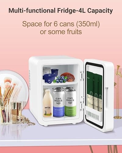 NISHCON Portable Mini Fridge for Skincare Beauty Cosmetic Makeup, 4-Liter Thermoelectric Cooling and Warming Skin Care Refrigerator With Mirrored Door and Dimmable LED Light, White thumbnail 7