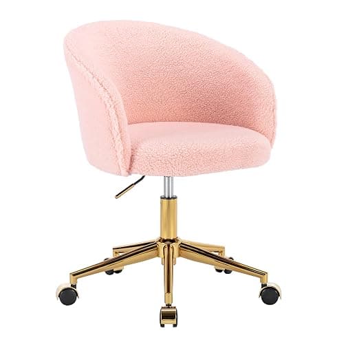 KCC Faux Fur Makeup Vanity Chair,Home Office Desk Chair with Wheels, Blue | Fluffy Swivel Modern Armchair Upholstered Fuzzy Height Adjustable for Teens Women Girls Elegant for Living Room Bedroom - Image 1