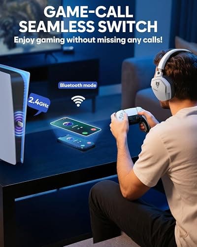 NUBWO Wireless Gaming Headset with Mic for Ps5 Ps4 PC, Zero Interference, 100-Hour Battery All-Day Play, 23ms Sync​ for Fortnite & Call of Duty/FPS Gamers, Triple Mode All Devices Compatible - White thumbnail 4