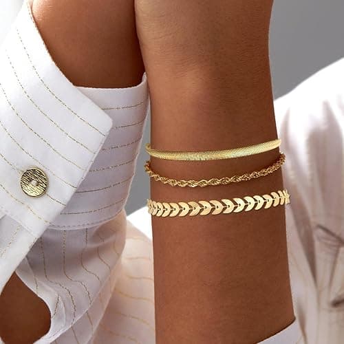 16 PCS Gold Bracelets for Women, Dainty Bracelets Set for Women Trendy, Gold Stackable Cuban Link Paperclip Chain Bracelet Pack Jewelry Gifts for Women thumbnail 4
