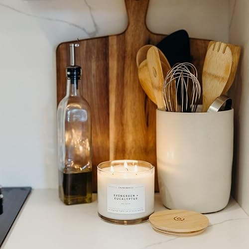 Calyan Wax Co. Evergreen & Eucalyptus 3 Wick Scented Candle - 43 Hour Burn - Luxury 3 Wick Soy Candles - Non Toxic Soy Wax Candles - Long Lasting Large Glass Jar Candle for Home - 14.9oz thumbnail 7