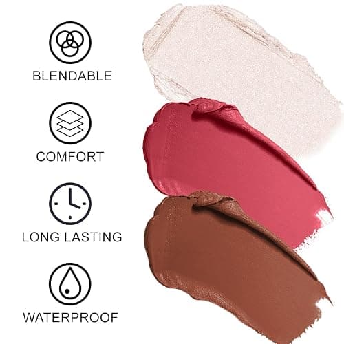 3Pcs Contour Stick Makeup Set,Shades with Highlighter Blush Bronzer, MATURE | Sculpt the Cheeks, Longwear Smooth Non-greasy Formula for All Skin Type, Dewy & Matte Finish thumbnail 3