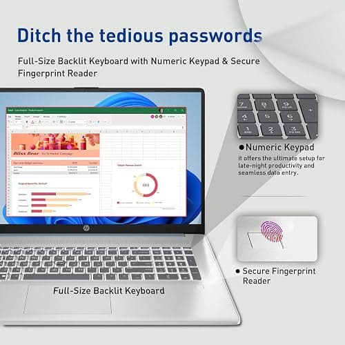 HP 17.3” Touchscreen Laptop w/Microsoft 365, 16GB RAM, 1TB SSD+128GB UFS | Webcam w/ shutter, Fingerprint Reader, Backlit Keyboard, Microsoft Copilot Key, Intel Quad-Core CPU, Win11, Blue thumbnail 4