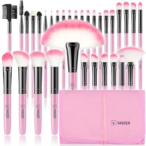 Makeup Brushes, VANDER 32pcs Makeup Brush Set Professional Soft Synthetic Foundation powder concealer blending Make up Brushes, eye shadow blush face brush set, Pink - Image 1